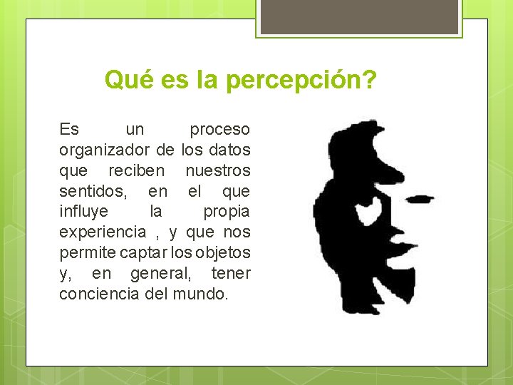 Qué es la percepción? Es un proceso organizador de los datos que reciben nuestros