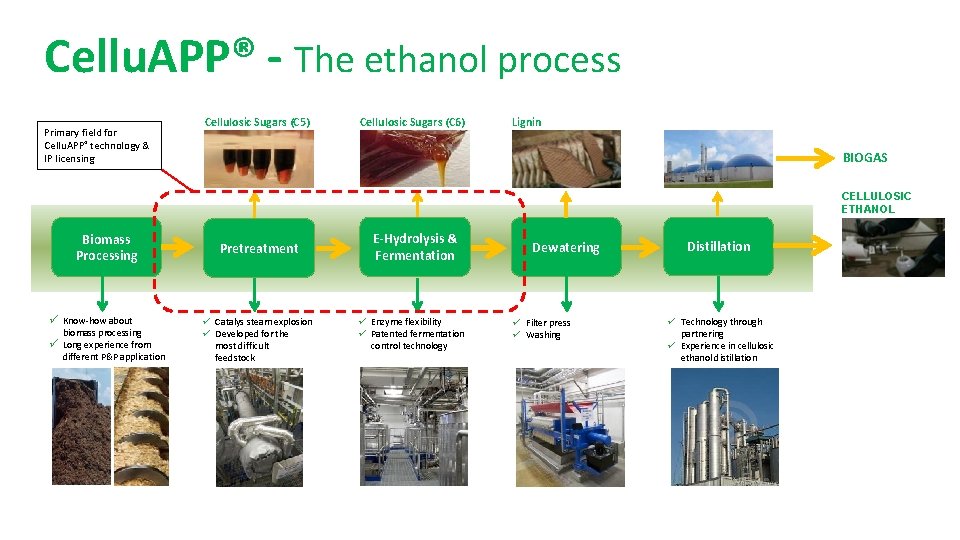 Cellu. APP® - The ethanol process Primary field for Cellu. APP® technology & IP