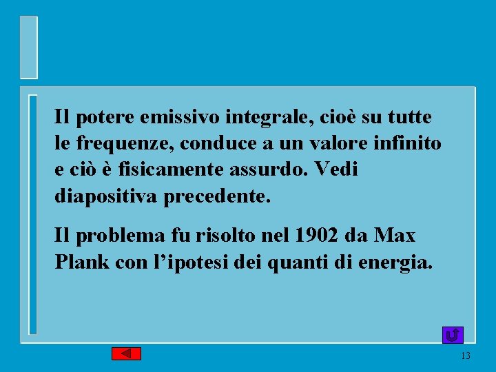 Il potere emissivo integrale, cioè su tutte le frequenze, conduce a un valore infinito