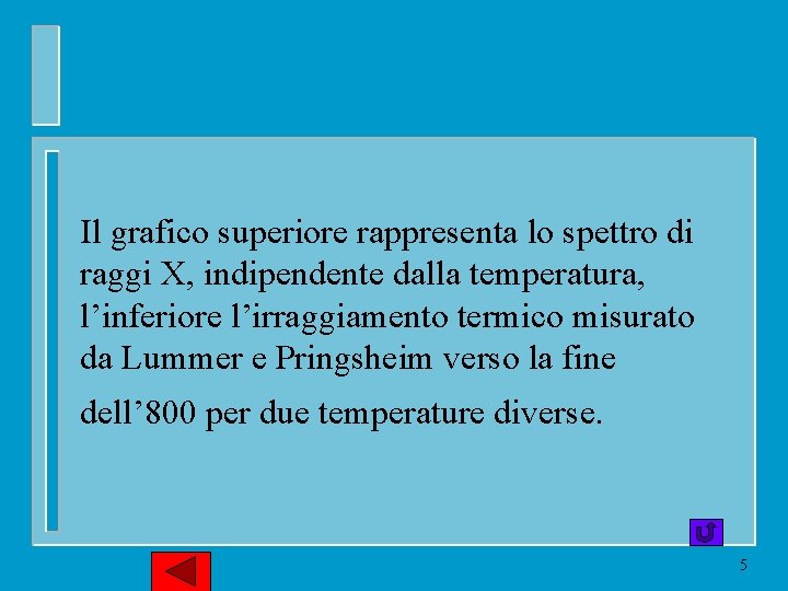 Il grafico superiore rappresenta lo spettro di raggi X, indipendente dalla temperatura, l’inferiore l’irraggiamento