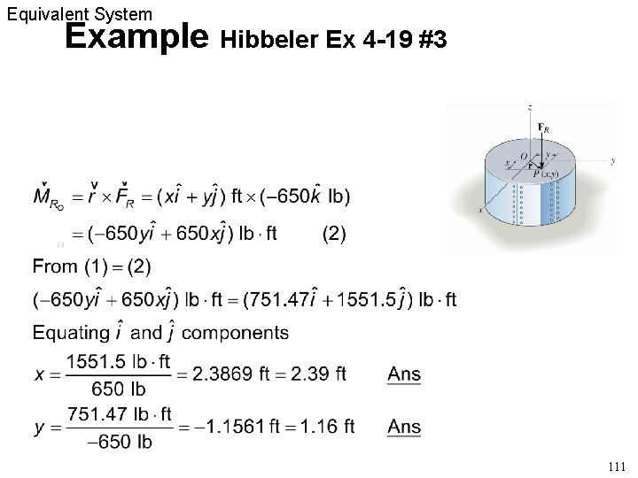 Equivalent System Example Hibbeler Ex 4 -19 #3 111 