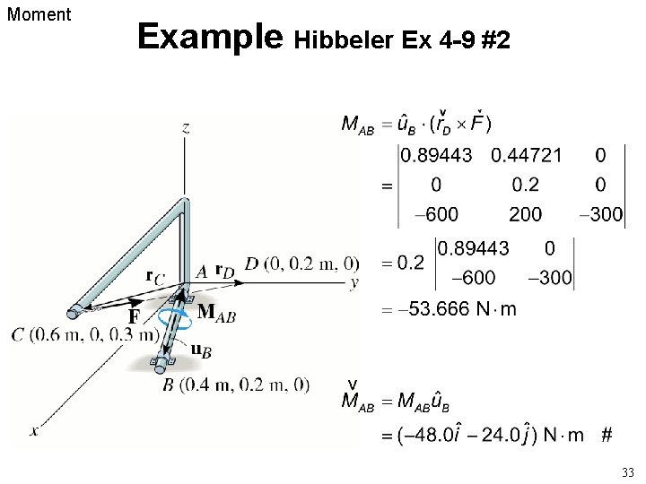 Moment Example Hibbeler Ex 4 -9 #2 33 