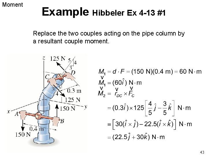 Moment Example Hibbeler Ex 4 -13 #1 Replace the two couples acting on the