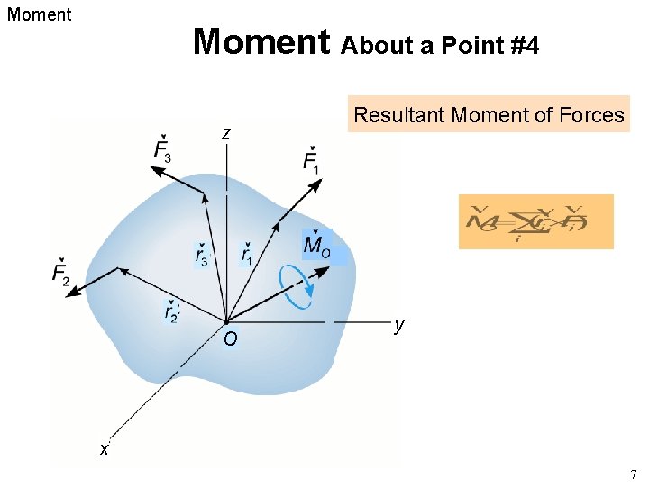 Moment About a Point #4 z O Resultant Moment of Forces y x 7
