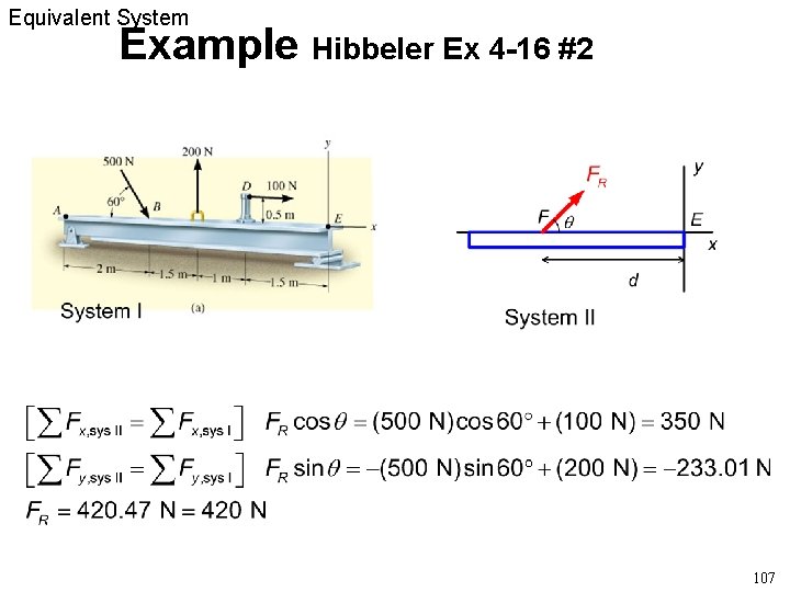 Equivalent System Example Hibbeler Ex 4 -16 #2 107 