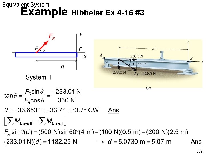 Equivalent System Example Hibbeler Ex 4 -16 #3 108 