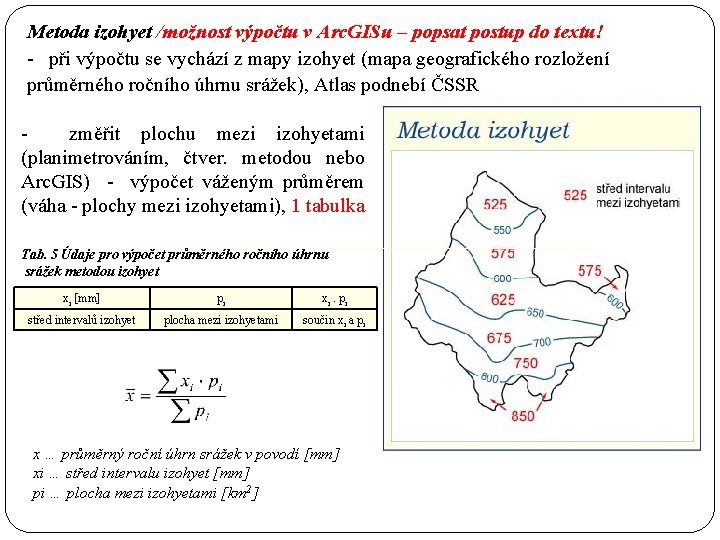 Metoda izohyet /možnost výpočtu v Arc. GISu – popsat postup do textu! - při