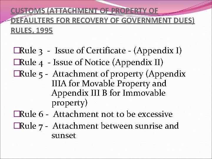 CUSTOMS (ATTACHMENT OF PROPERTY OF DEFAULTERS FOR RECOVERY OF GOVERNMENT DUES) RULES, 1995 �Rule