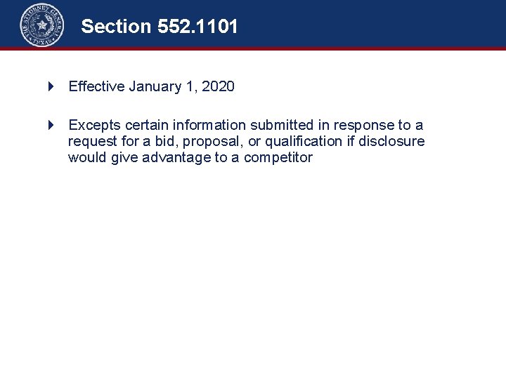 Section 552. 1101 4 Effective January 1, 2020 4 Excepts certain information submitted in