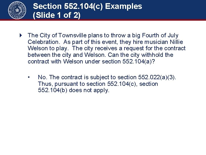 Section 552. 104(c) Examples (Slide 1 of 2) 4 The City of Townsville plans