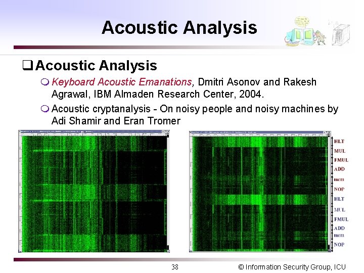 Acoustic Analysis q Acoustic Analysis m Keyboard Acoustic Emanations, Dmitri Asonov and Rakesh Agrawal,
