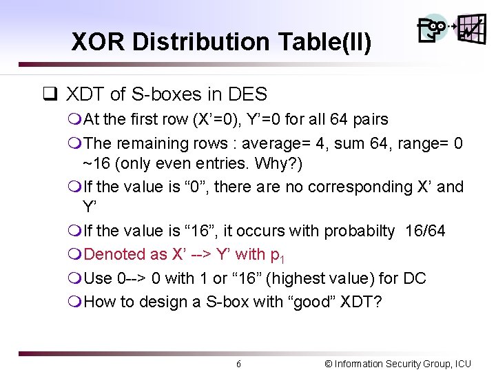 XOR Distribution Table(II) q XDT of S-boxes in DES m. At the first row