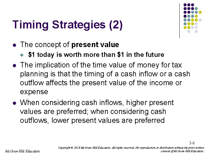 Timing Strategies (2) l The concept of present value l l l $1 today