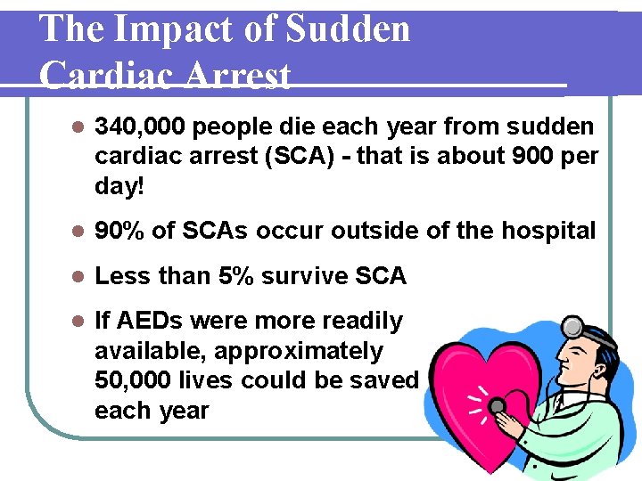 The Impact of Sudden Cardiac Arrest l 340, 000 people die each year from