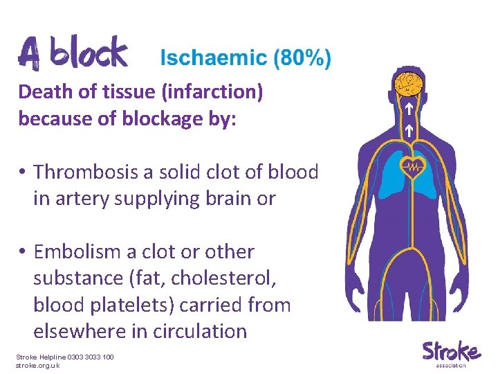 Death of tissue (infarction) because of blockage by: • Thrombosis a solid clot of