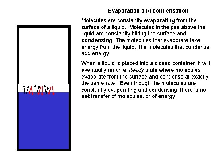 Evaporation and condensation Molecules are constantly evaporating from the surface of a liquid. Molecules