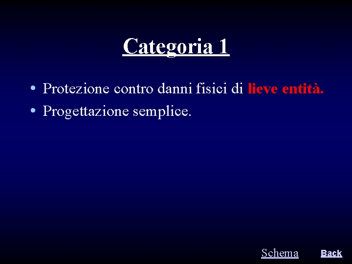 Categoria 1 • Protezione contro danni fisici di lieve entità. • Progettazione semplice. Schema