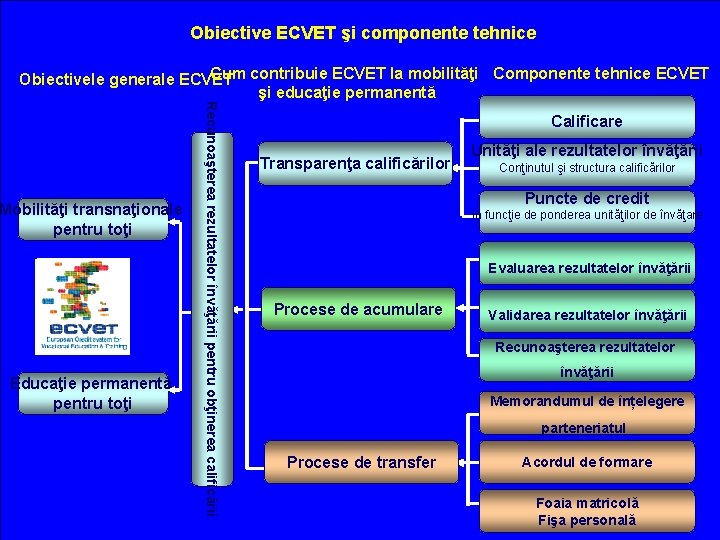 Obiective ECVET şi componente tehnice Mobilităţi transnaţionale pentru toţi Educaţie permanentă pentru toţi Recunoaşterea