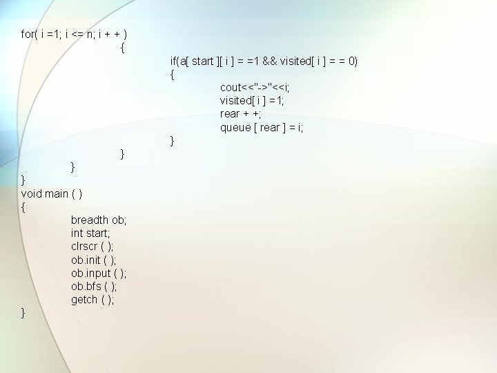 for( i =1; i <= n; i + + ) { if(a[ start ][