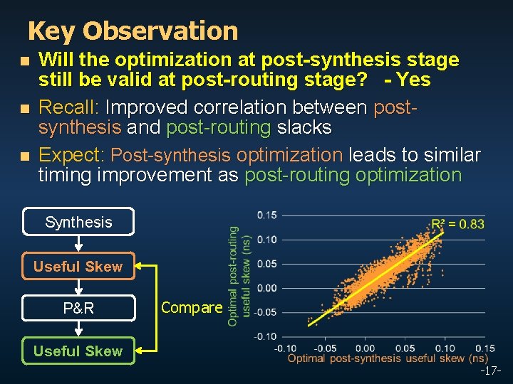 Key Observation n Will the optimization at post-synthesis stage still be valid at post-routing