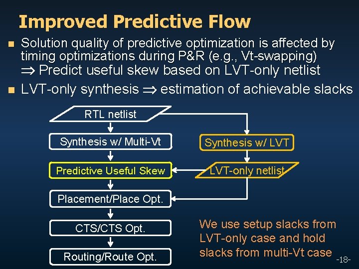 Improved Predictive Flow n n Solution quality of predictive optimization is affected by timing