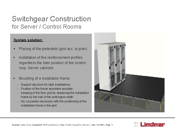 Switchgear Construction for Server / Control Rooms Installation frame System solution: § Placing of
