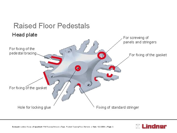 Raised Floor Pedestals Head plate For screwing of panels and stringers For fixing of