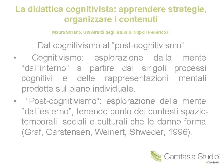La didattica cognitivista: apprendere strategie, organizzare i contenuti Maura Striano, Università degli Studi di