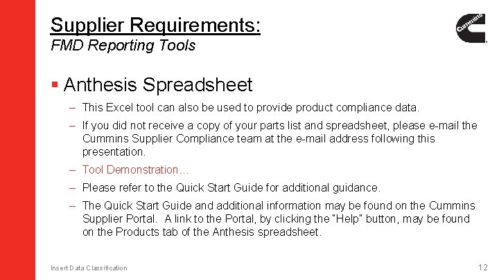Supplier Requirements: FMD Reporting Tools § Anthesis Spreadsheet – This Excel tool can also Supplier Requirements: FMD Reporting Tools § Anthesis Spreadsheet – This Excel tool can also