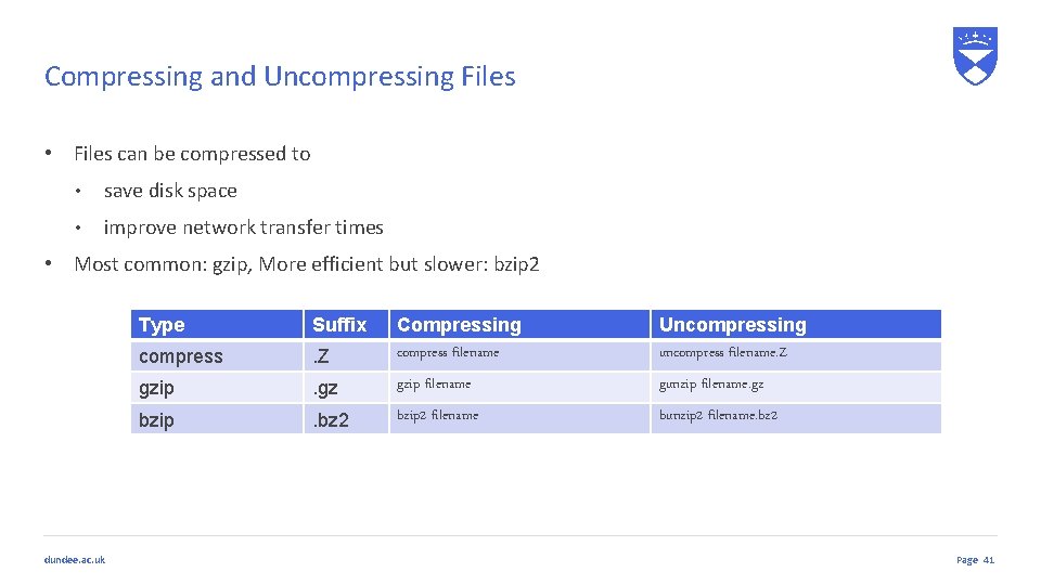 Compressing and Uncompressing Files • Files can be compressed to • save disk space Compressing and Uncompressing Files • Files can be compressed to • save disk space