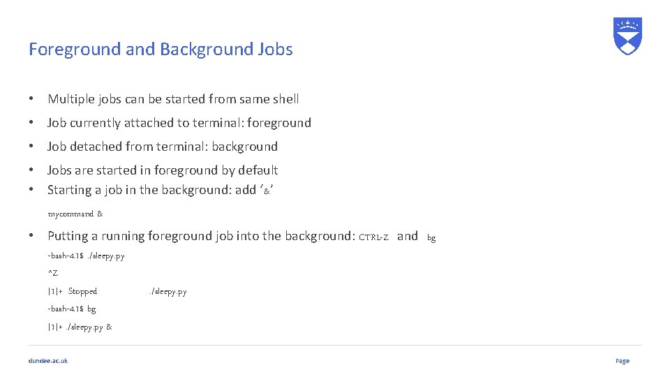 Foreground and Background Jobs • Multiple jobs can be started from same shell • Foreground and Background Jobs • Multiple jobs can be started from same shell •