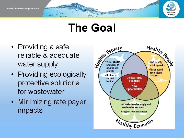 The Goal • Providing a safe, reliable & adequate water supply • Providing ecologically The Goal • Providing a safe, reliable & adequate water supply • Providing ecologically