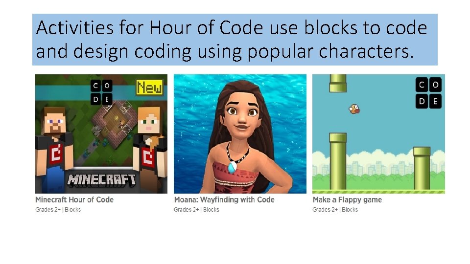 Activities for Hour of Code use blocks to code and design coding using popular Activities for Hour of Code use blocks to code and design coding using popular
