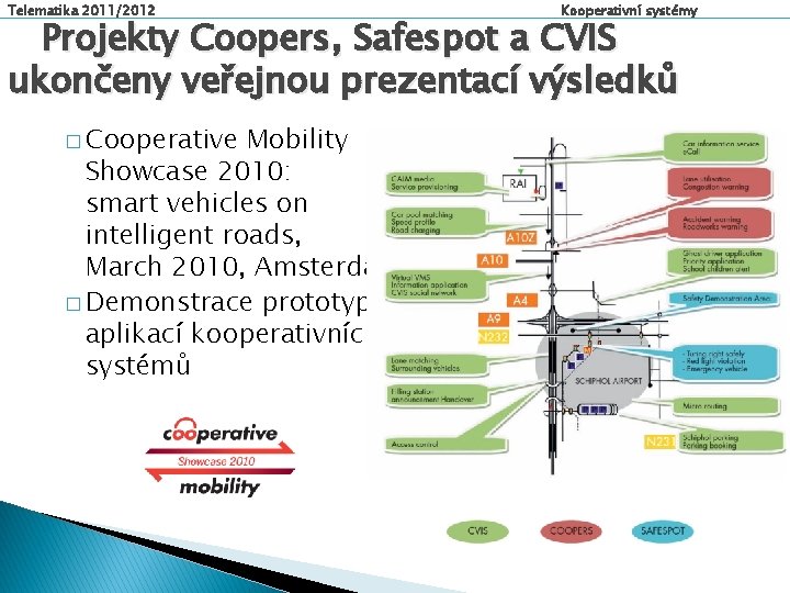 Telematika 2011/2012 Kooperativní systémy Projekty Coopers, Safespot a CVIS ukončeny veřejnou prezentací výsledků �