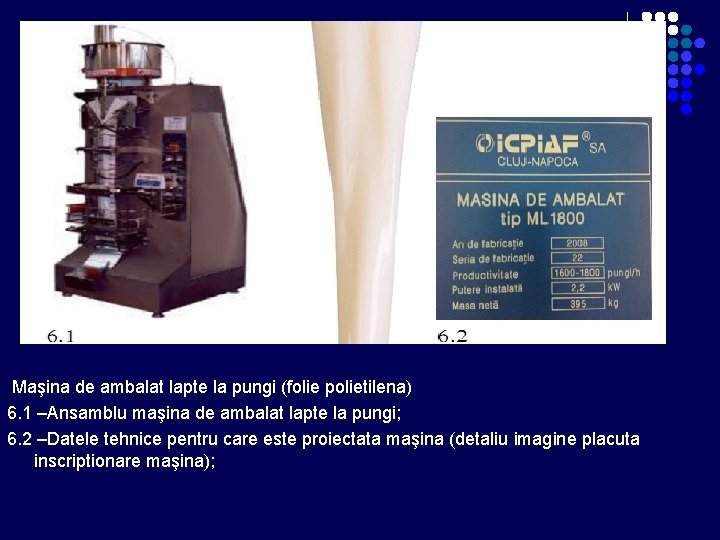 Maşina de ambalat lapte la pungi (folie polietilena) 6. 1 –Ansamblu maşina de ambalat Maşina de ambalat lapte la pungi (folie polietilena) 6. 1 –Ansamblu maşina de ambalat