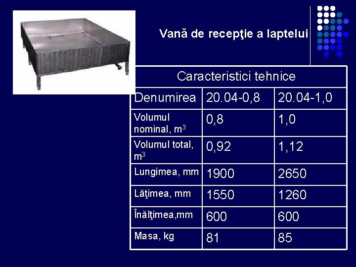 Vană de recepţie a laptelui Caracteristici tehnice Denumirea 20. 04 -0, 8 20. 04 Vană de recepţie a laptelui Caracteristici tehnice Denumirea 20. 04 -0, 8 20. 04