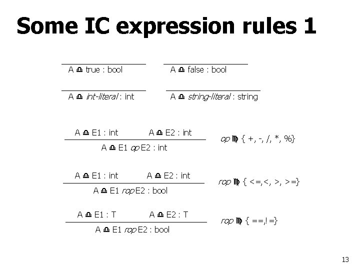 Some IC expression rules 1 A true : bool A false : bool A