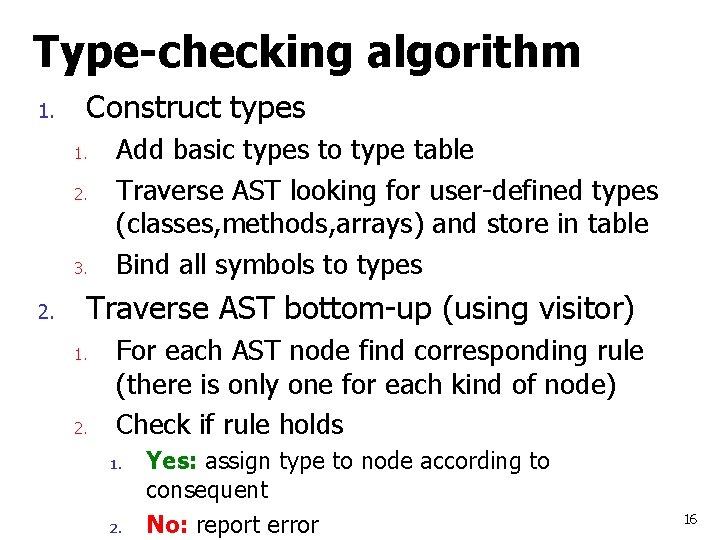 Type-checking algorithm 1. Construct types 1. 2. 3. 2. Add basic types to type