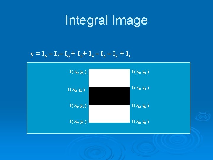Integral Image y = I 8 – I 7– I 6 + I 5+
