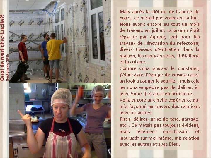 Septembre 2015 Quoi de neuf chez Lucile? ! Mais après la clôture de l’année Septembre 2015 Quoi de neuf chez Lucile? ! Mais après la clôture de l’année