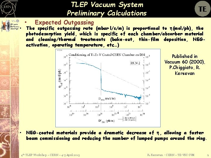 TLEP Vacuum System Preliminary Calculations • • Expected Outgassing The specific outgassing rate (mbar.