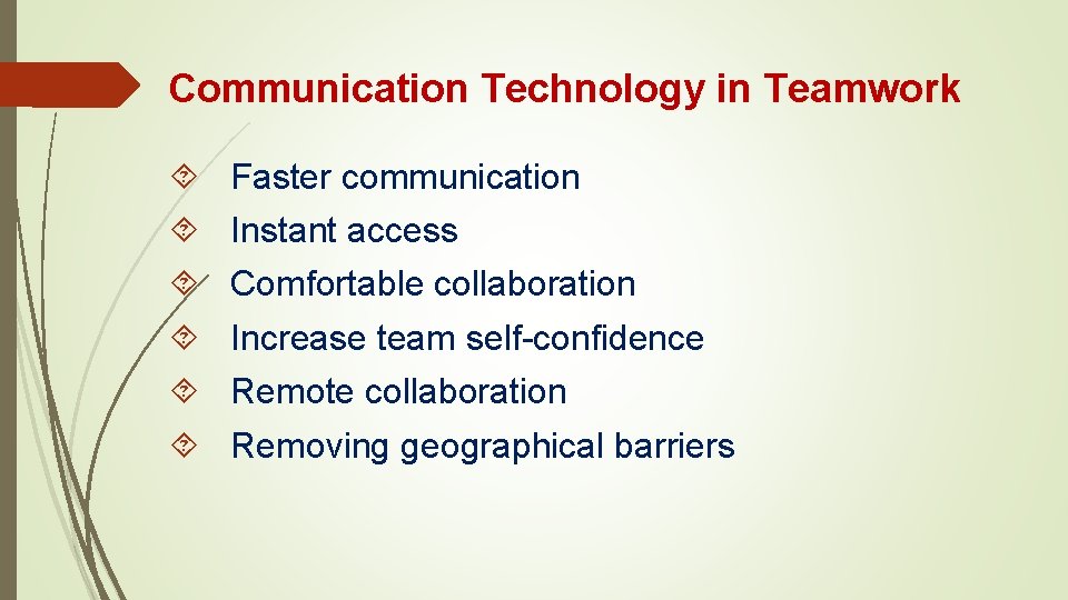 Communication Technology in Teamwork Faster communication Instant access Comfortable collaboration Increase team self-confidence Remote