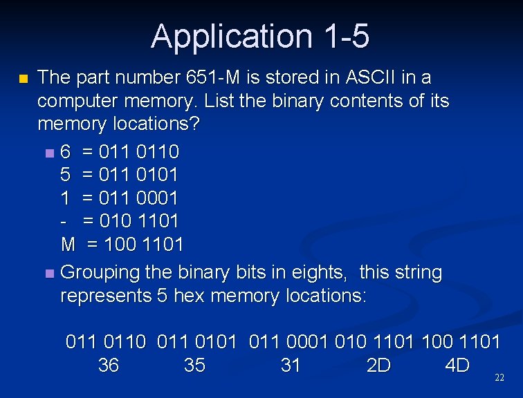 Application 1 -5 n The part number 651 -M is stored in ASCII in