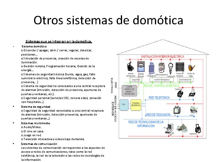 Otros sistemas de domótica Sistemas que se integran en la domótica. • • Sistema