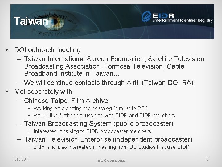 Taiwan • DOI outreach meeting – Taiwan International Screen Foundation, Satellite Television Broadcasting Association,