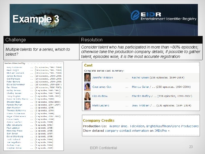 Example 3 Challenge Resolution Multiple talents for a series, which to select? Consider talent