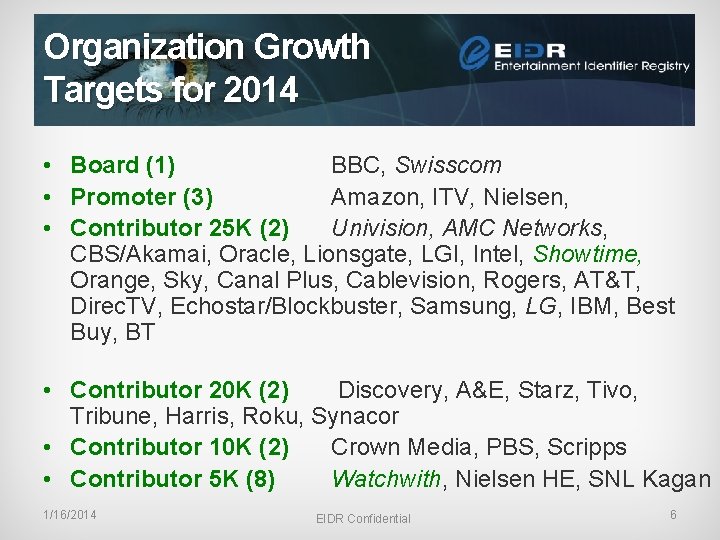Organization Growth Targets for 2014 • Board (1) BBC, Swisscom • Promoter (3) Amazon,
