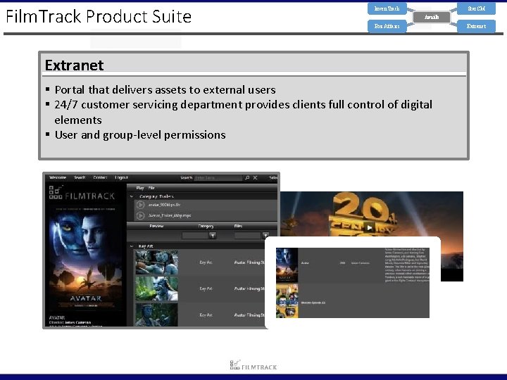 Film. Track Product Suite Inven. Track Star. CM Avails Biz Affairs Extranet § Portal