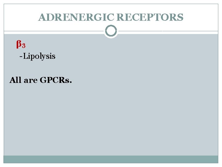 ADRENERGIC RECEPTORS β 3 -Lipolysis All are GPCRs. 