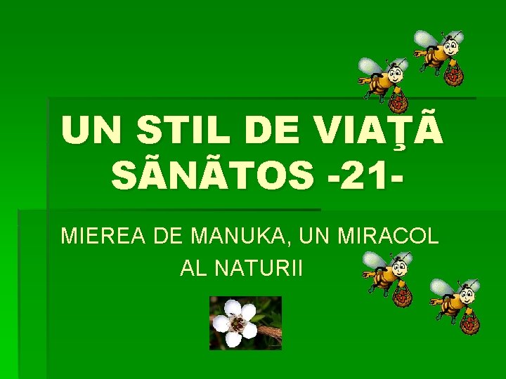 UN STIL DE VIAŢÃ SÃNÃTOS -21 MIEREA DE MANUKA, UN MIRACOL AL NATURII 